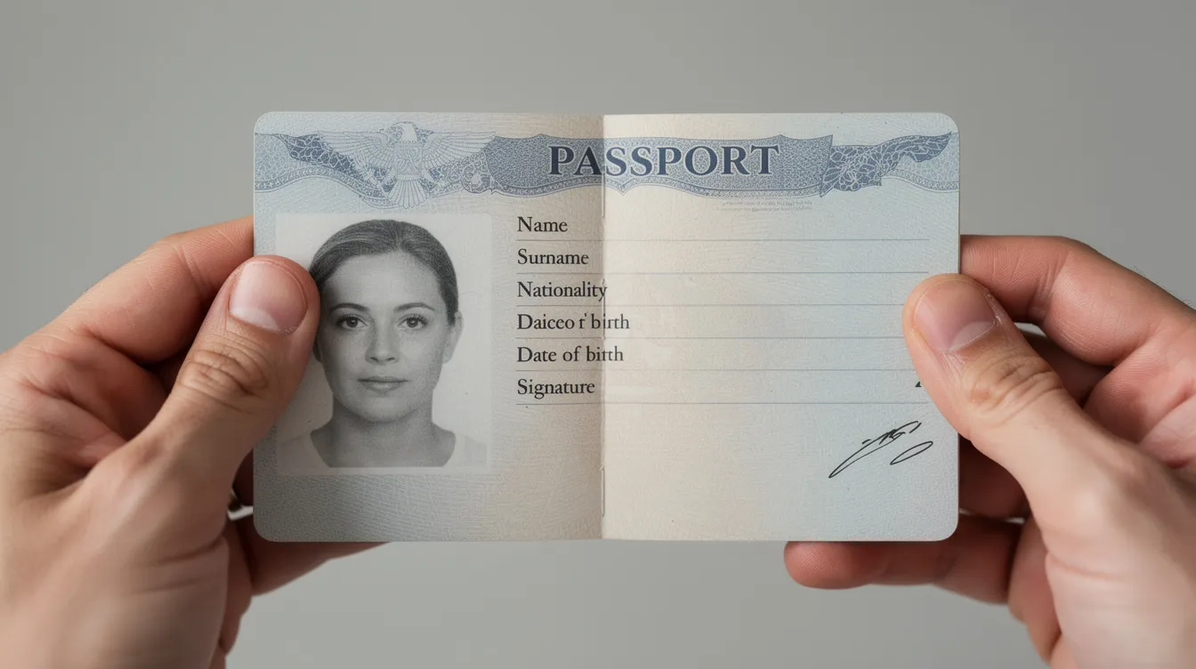 A close-up view of hands holding an open passport, revealing the personal information page, which includes vital details such as the passport holder's name and photo. This image is relevant for Indian passport holders looking to obtain a Vietnam visa, including the Vietnam e visa or tourist visa options.