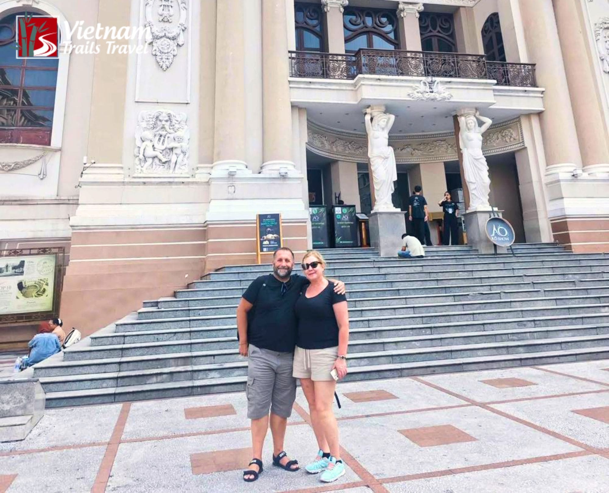 Travelers at the Saigon Opera House (Municipal Theater), a famous French colonial landmark