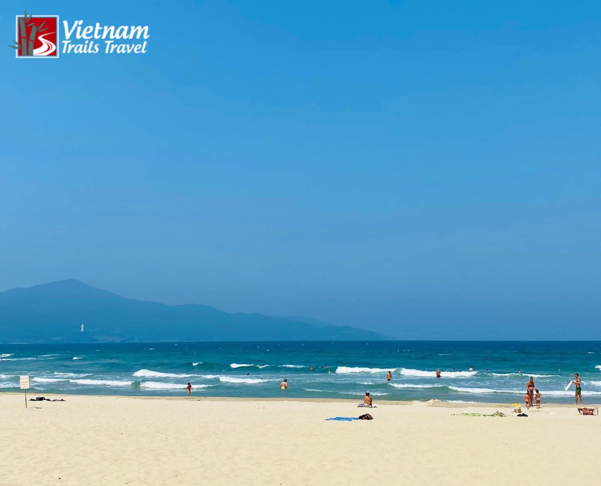 Beautiful sandy shoreline of My Khe Beach Da Nang