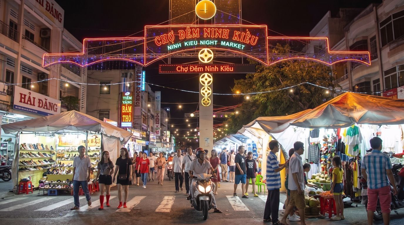 Exploring the bustling Can Tho nightlife, street food, and local shopping at Ninh Kieu Night Market