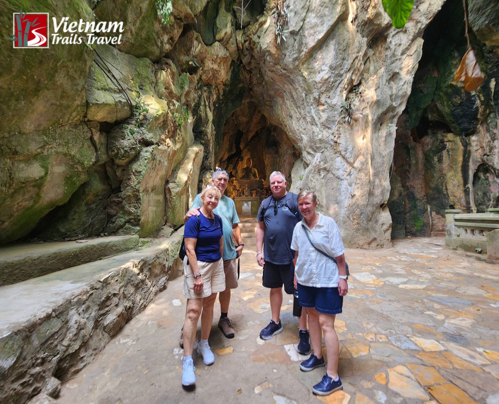 Group of travelers exploring Huyen Khong Cave at Marble Mountains