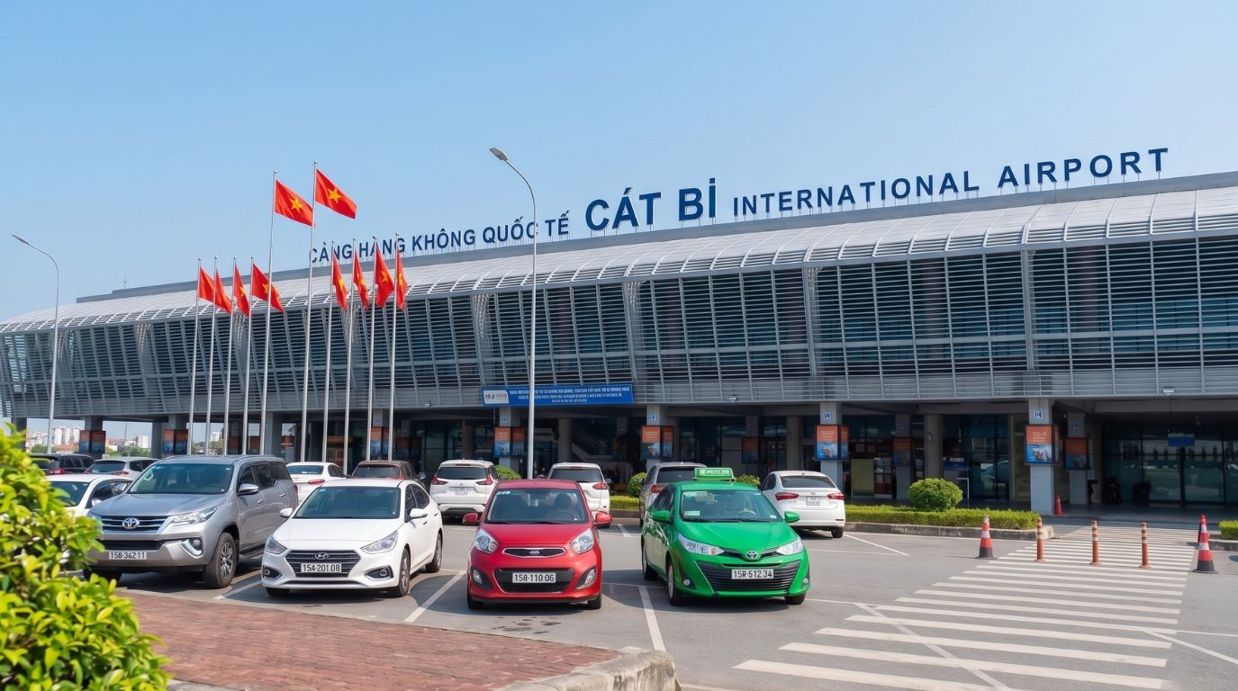 Passenger drop-off area outside the modern terminal of Cat Bi International Airport in Hai Phong