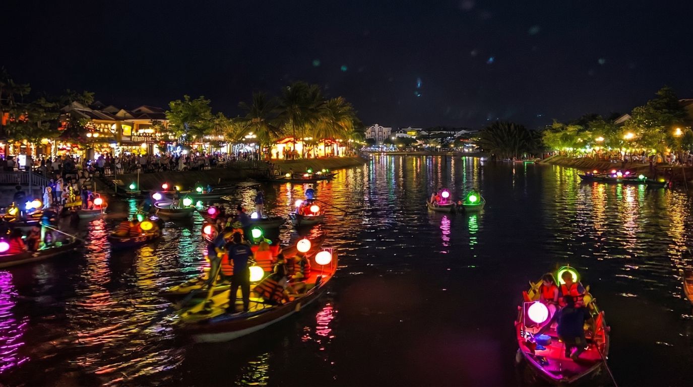 The iconic Hoai River lantern boat ride, a must-do nightlife experience in Hoi An