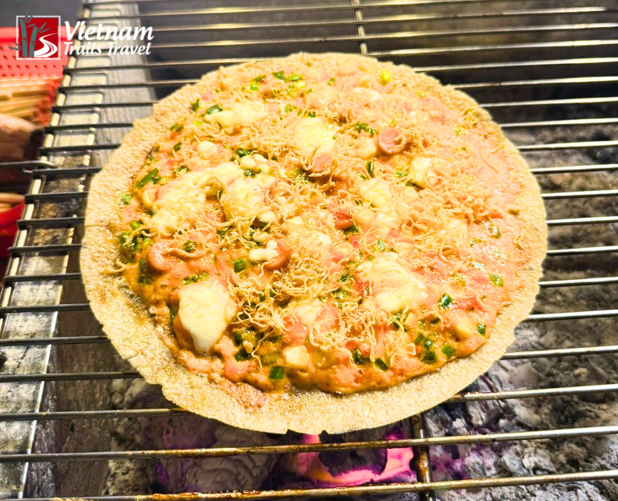 Traditional Da Lat street food Banh Trang Nuong, also known as Vietnamese pizza