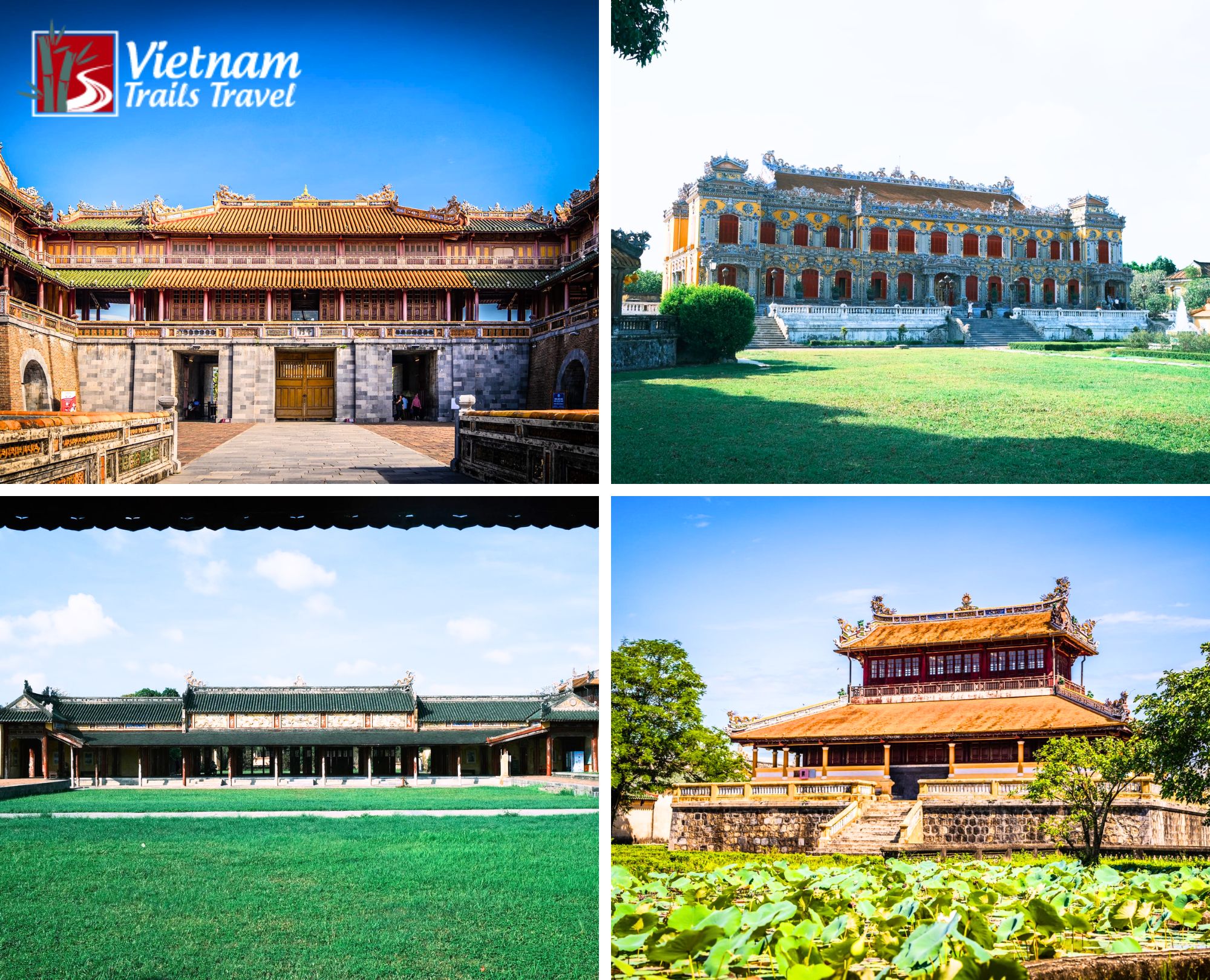 Hue Imperial Citadel collage – Ngo Mon Gate, Thai Hoa Palace and royal architecture