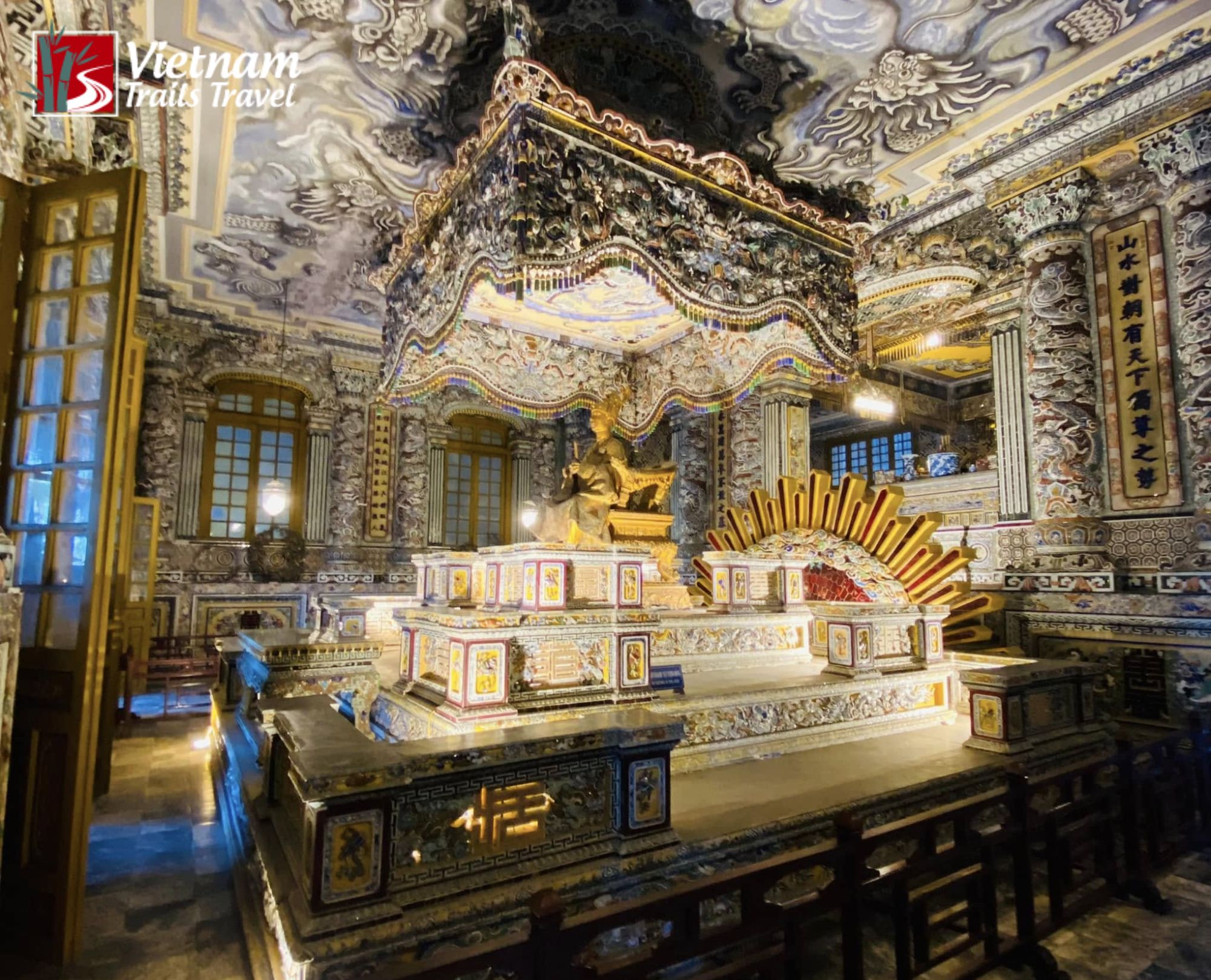 Ornate throne room inside Khai Dinh Tomb