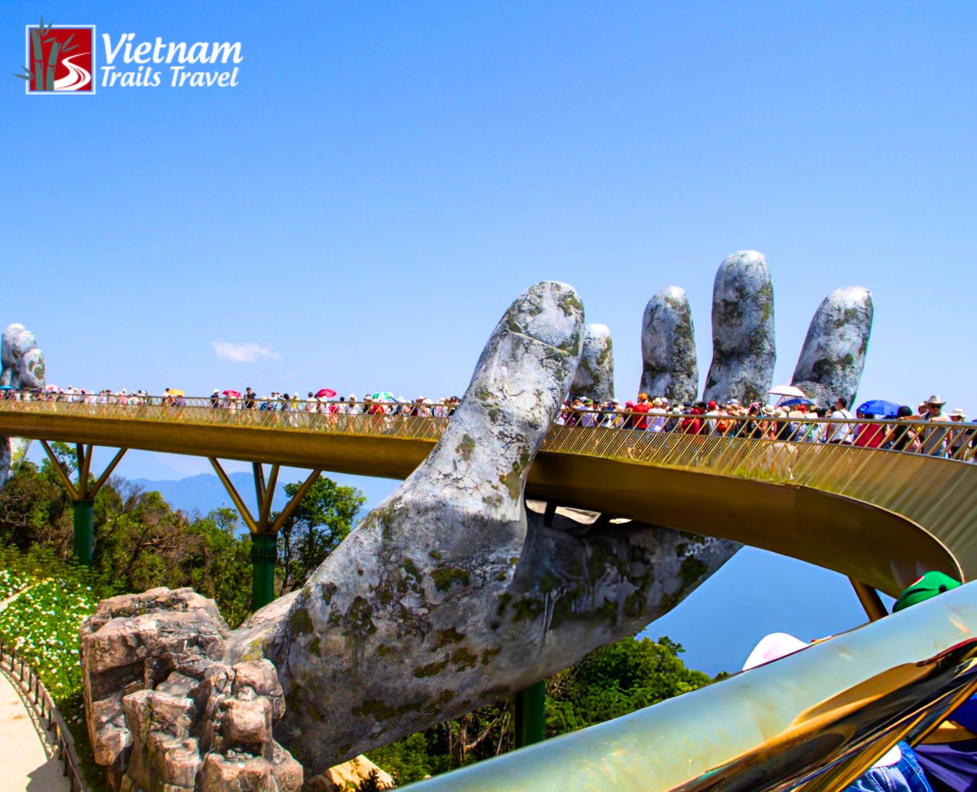 Sun World Ba Na Hills Golden Bridge crowded with tourists