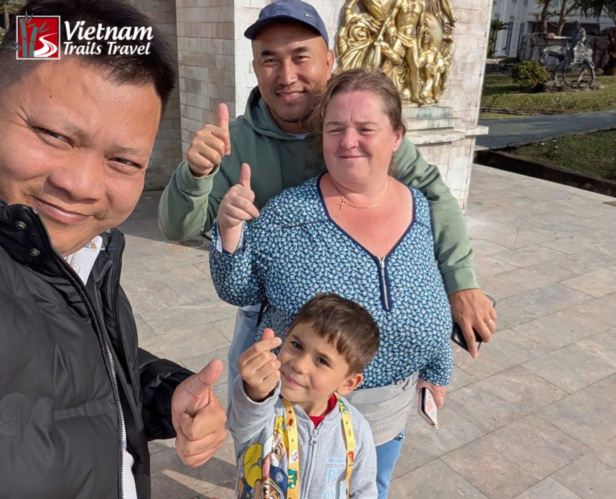 Tour guide picking up guests at a hotel in Hue for a Hue city tour