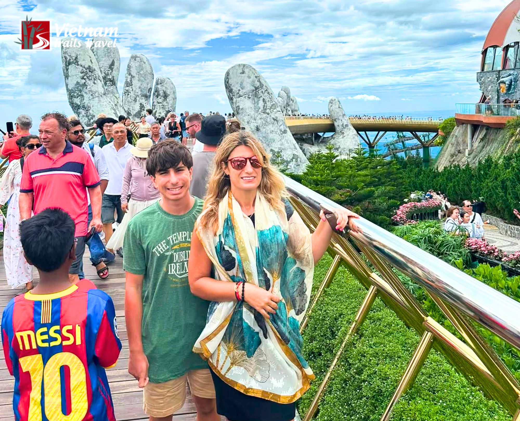 Group photo at Golden Bridge with Bana Hills Private Tour From Chan May Port