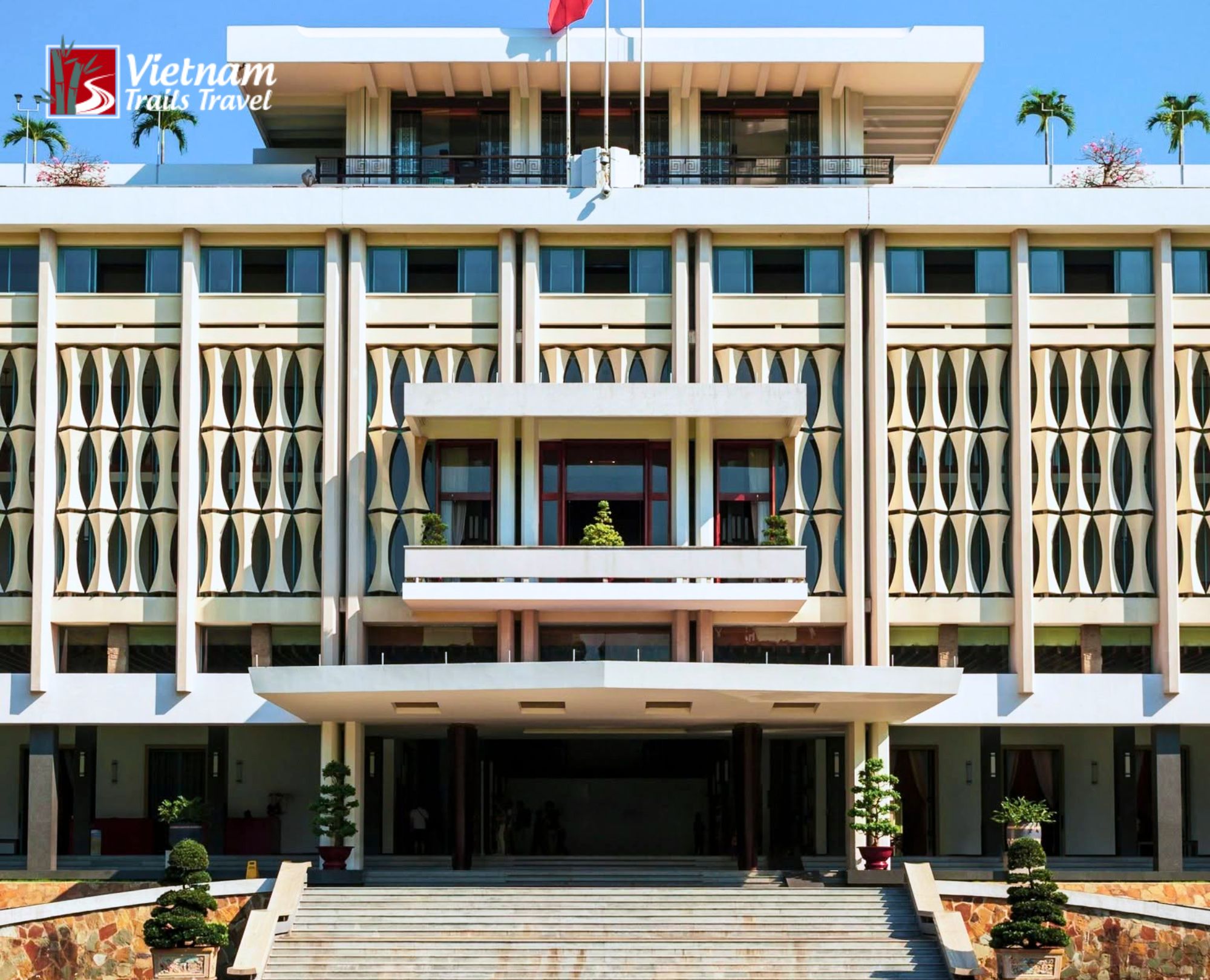 The clean geometric lines and balanced proportions of Independence Palace a landmark of Vietnam's modern architectural heritage
