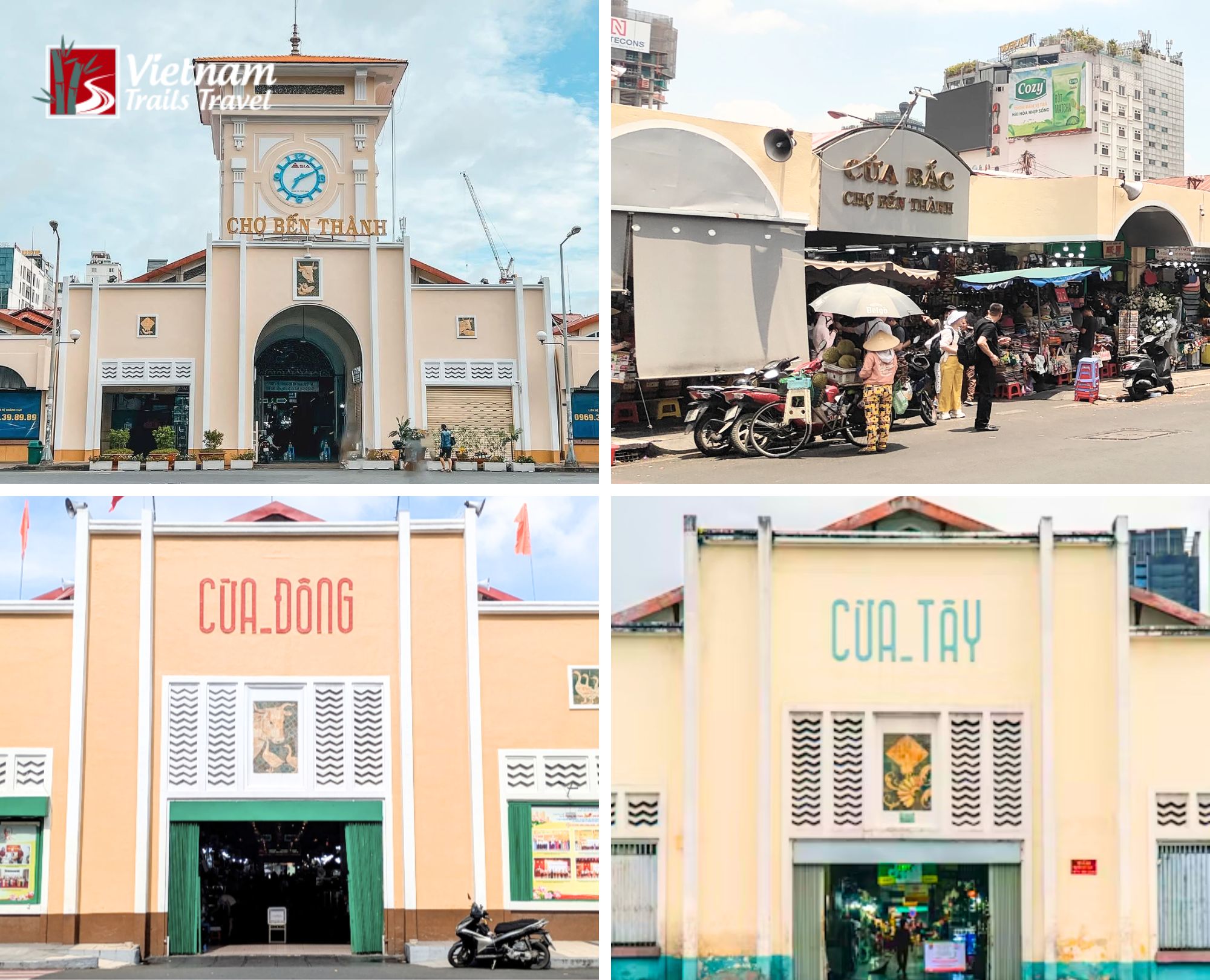 Architectural archway and entrance of Ben Thanh Market Saigon