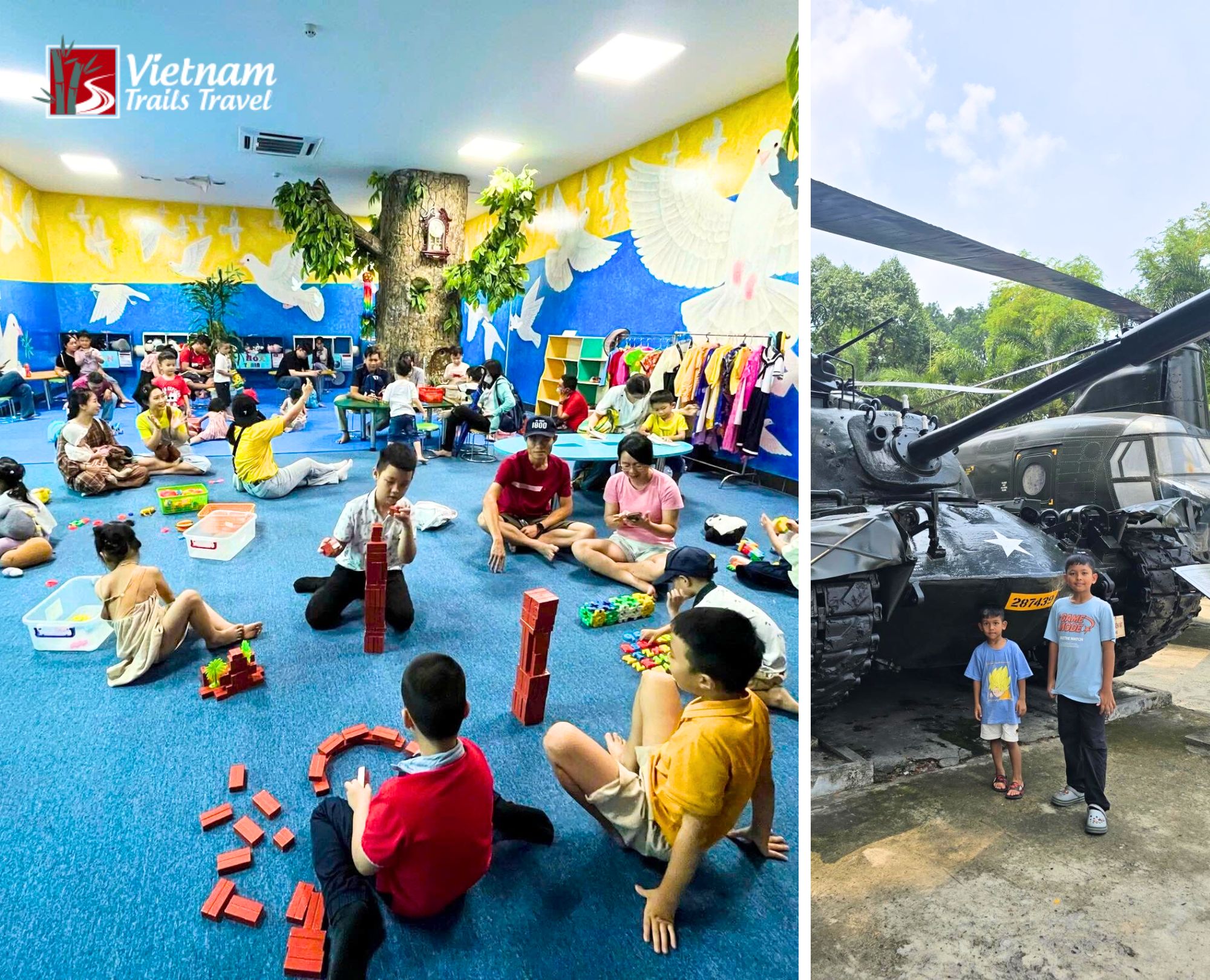 Children exploring kid-friendly activities and outdoor hardware areas during a family trip to the museum