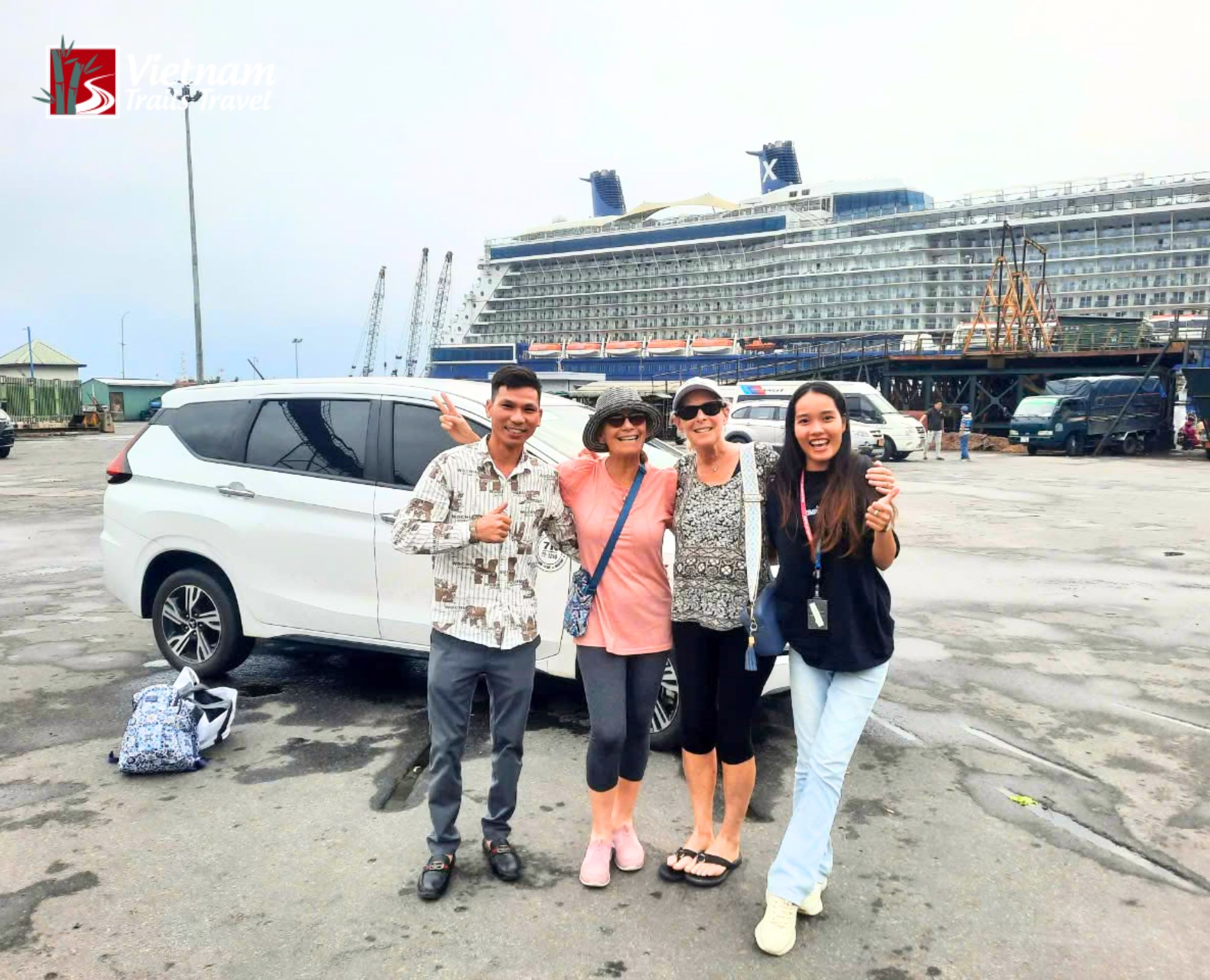 Happy visitors returning to cruise ship after Hue city tour from Chan May port