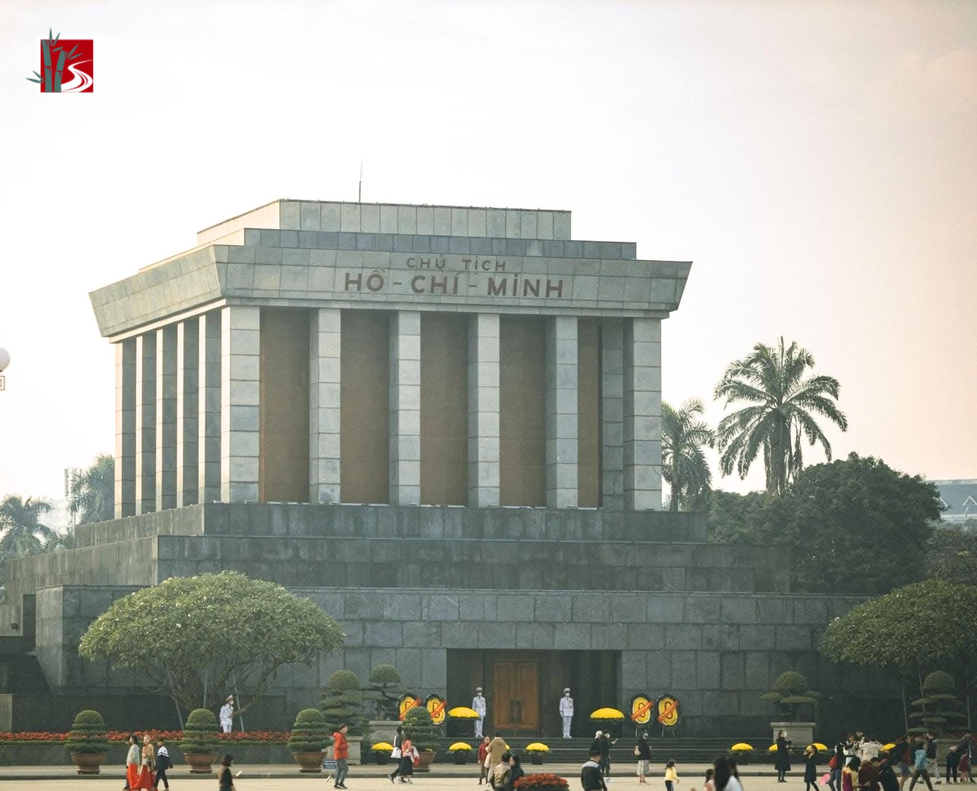 Ho Chi Minh Mausoleum exterior capturing the historical timeline from 1969 to the 1975 inauguration
