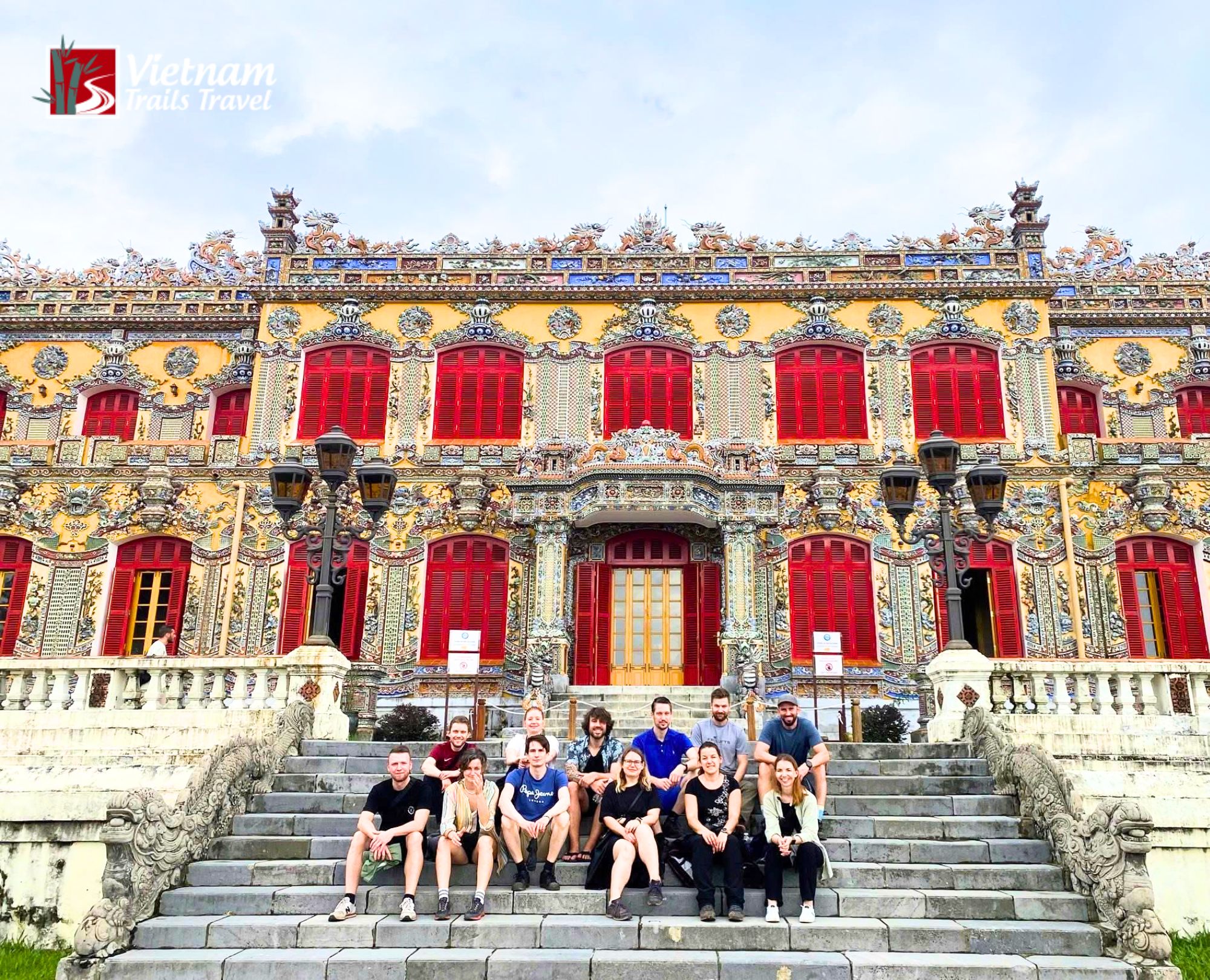 Tourists taking photos at Kien Trung Palace in Hue Imperial Citadel