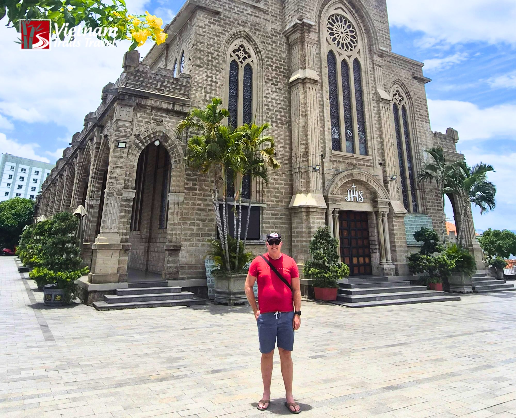 Tourist at the old stone church of Nha Trang Cathedral